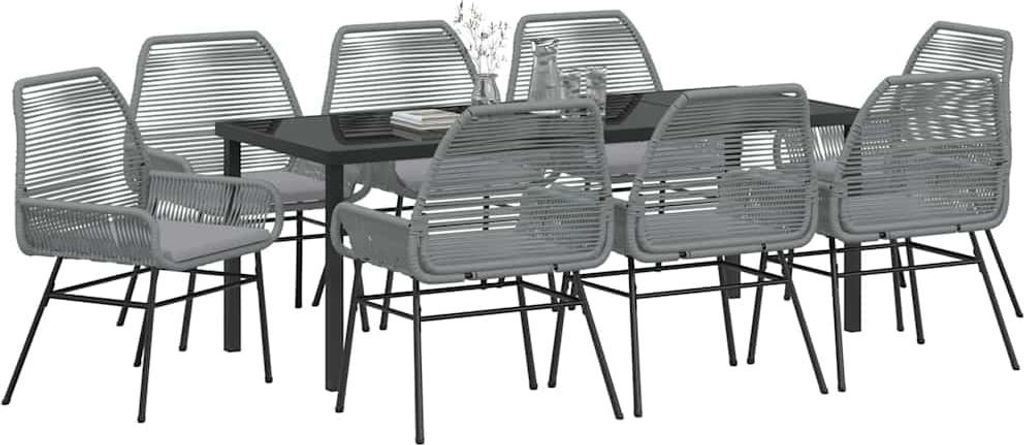 Garten Essgruppe mit Kissen 9 pcs Grau Poly-Rattan