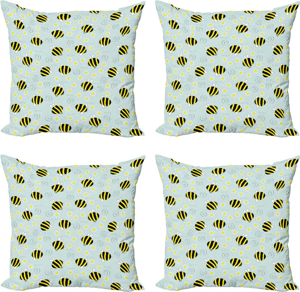 ABAKUHAUS Bienenkönigin Kissenbezug Set (4 Stück), Hand gezeichnete Blumenmotive, Moderner Doppelseitiger Digitaldruck, 40 cm x 40 cm, Blassblau ...