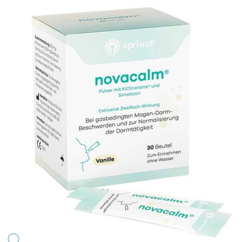 A product box for Novacalm with two sachets in front.