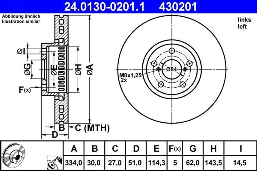 Disque de frein ATE 24.0130-0201.1 pour GS et RC - Réf OE 4351622010