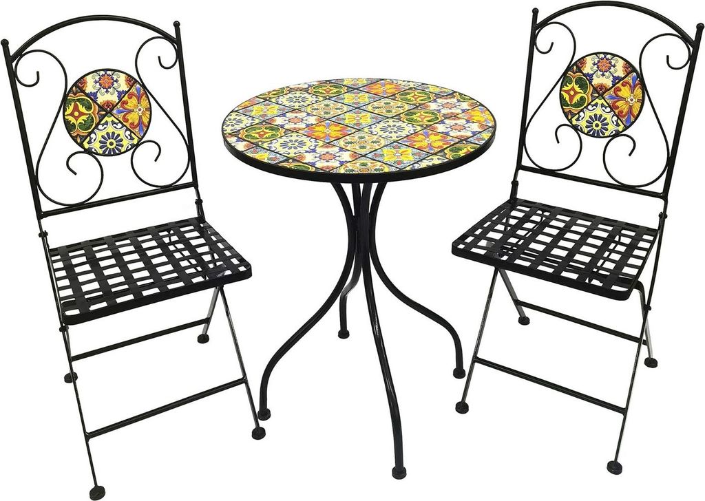 Dekoratives Mosaik Sitzgarnitur Gartenmöbel Bistromöbel Set 3-teilig