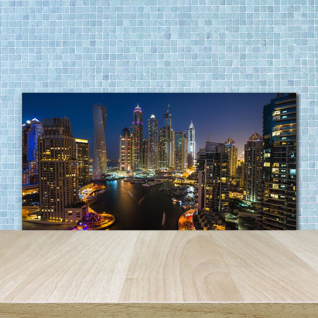 Tulup Küchenrückwand Spritzschutz aus Glas -100x50 -Spritzschutz auf gehärtetes GlasSehenswürdigkeiten Marina in Dubai
