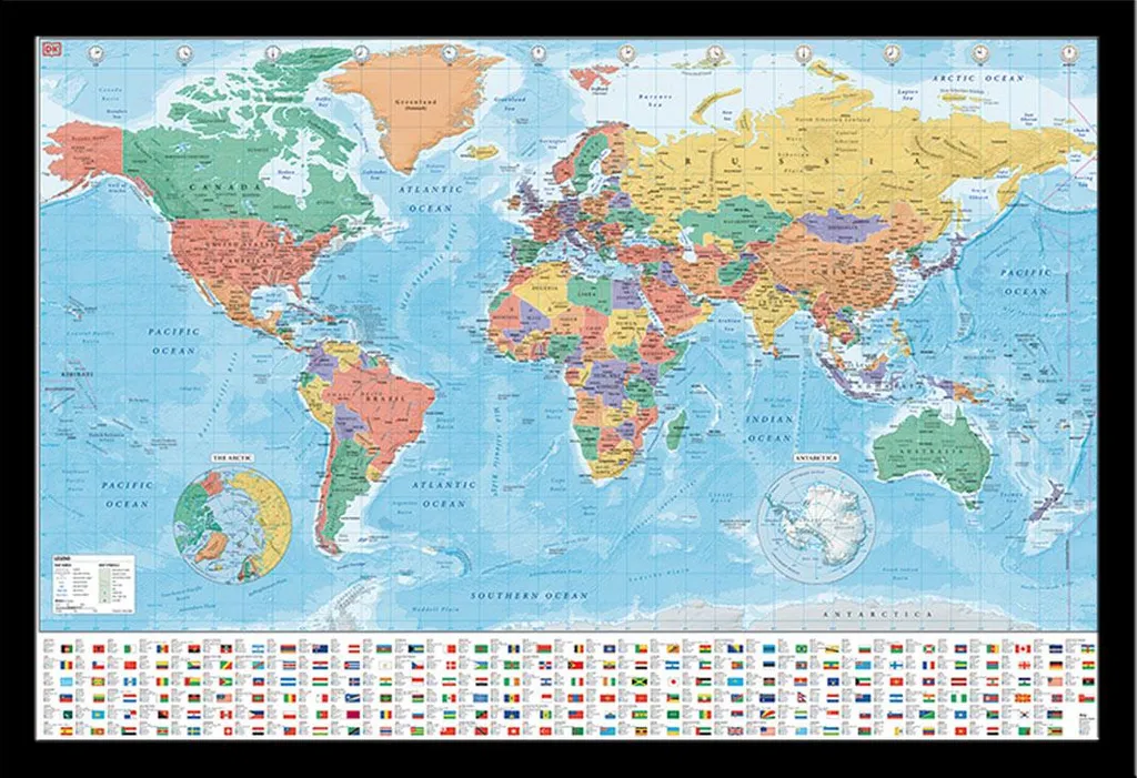 Poster World Map Modern 2020 avec Cadre Shinsuke Maxi MDF Noir 61x91,5 cm