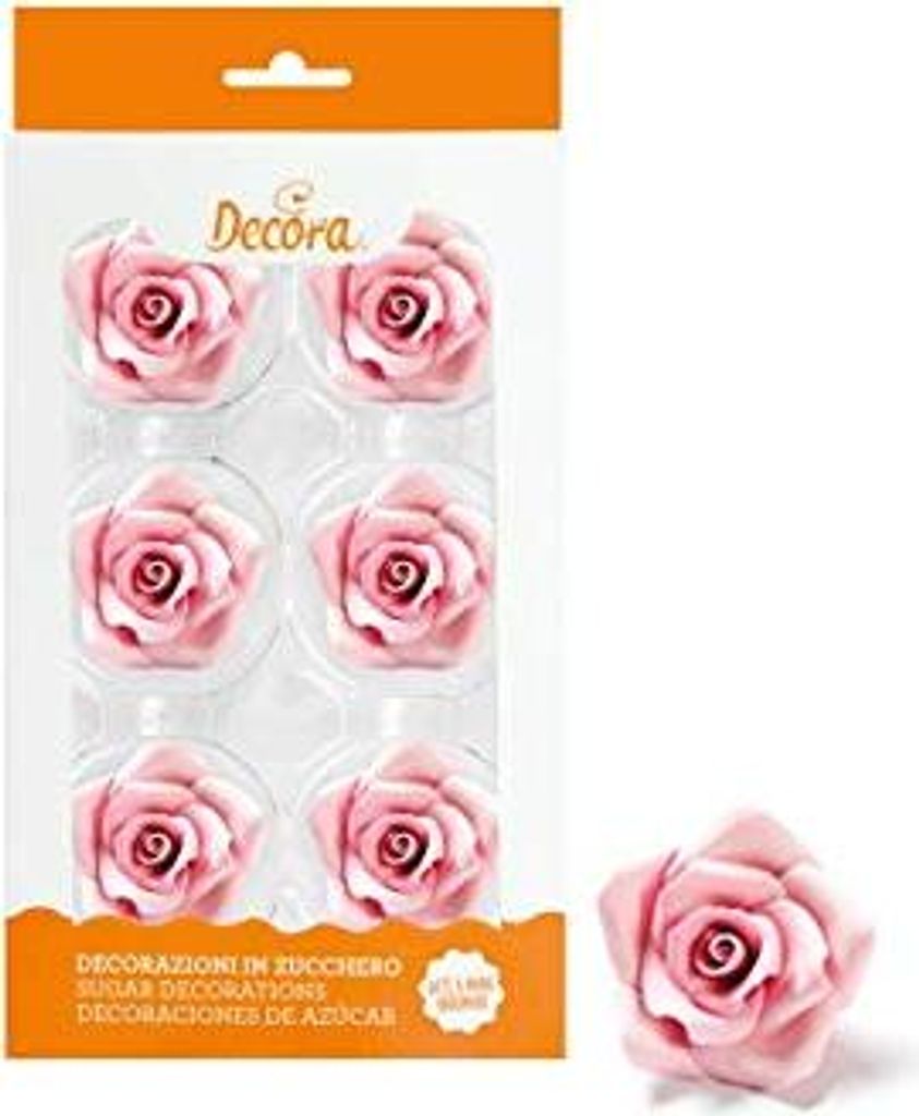 Roses en sucre grand rose 6pcs 5cm Image du produit 