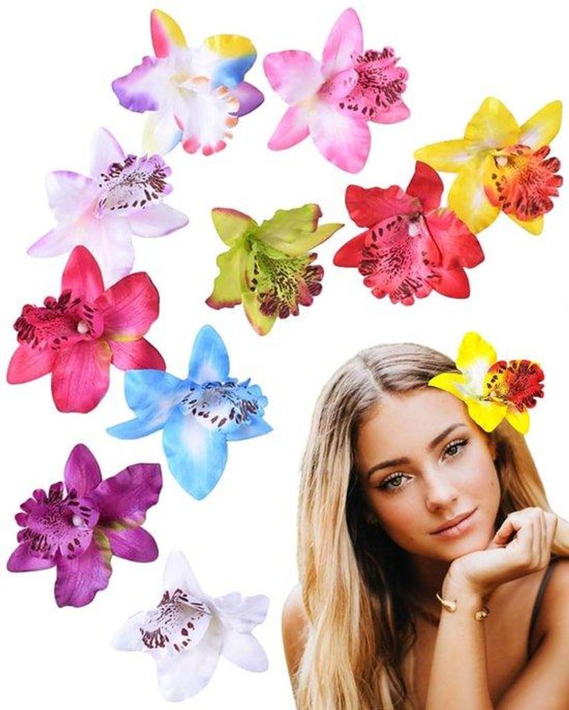 Hawaii-Hibiscus-Schmuckset, 10er, Plumeria-Blumenhaar-Spangen, schimmernd, für Frauen, Sommerstrand-Outfits, Hochzeitsfeiern