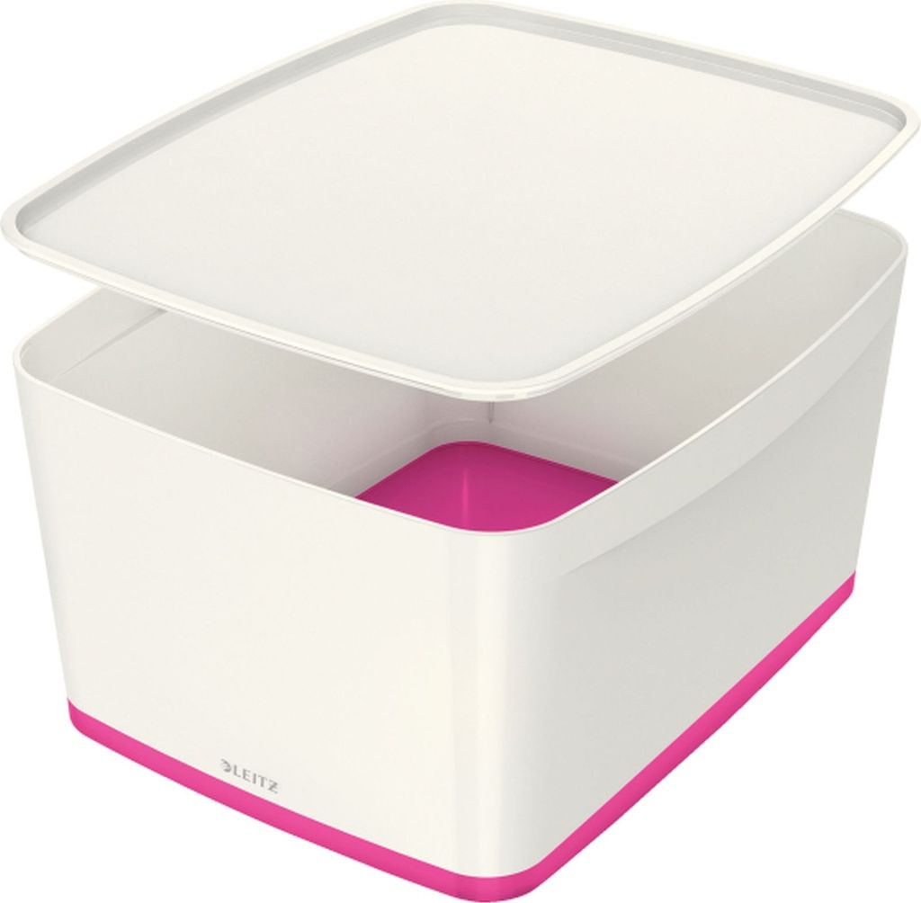Aufbewahrungsbox MyBox Groß A4 mit Deckel ABS weiß/pink Packung mit 4 Stück