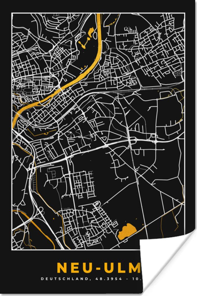 MuchoWow Poster Gold - Deutschland - Karte - Neu Ulm 40x60 cm - Plakate für die Wand - Poster Babyzimmer
