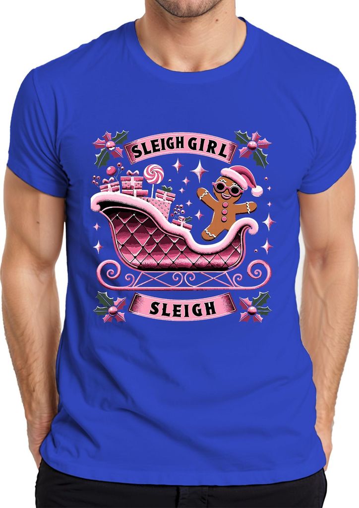 Sleigh Girl Weihnachten Lebkuchen Schlitten Geschenke Retro Herren T-Shirt, Blau, XL