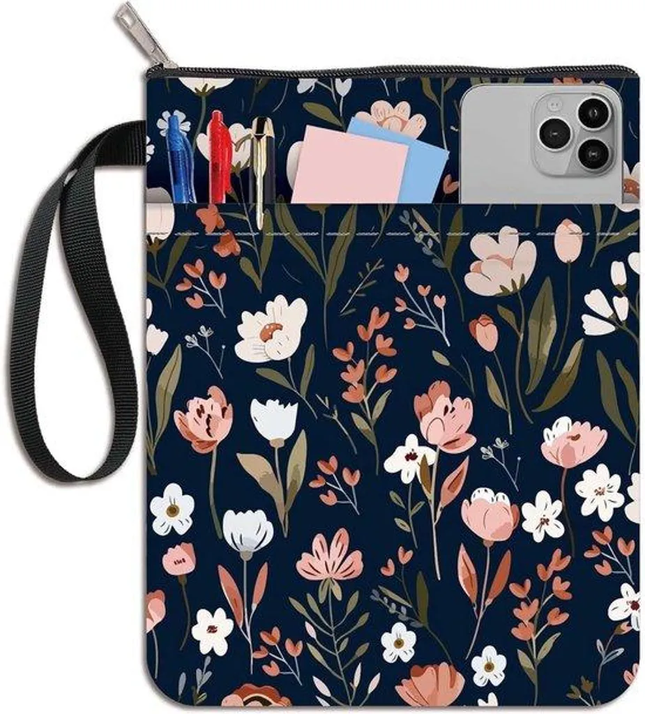 Pochette de protection pour livre molletonnée et zippée décor fleuri