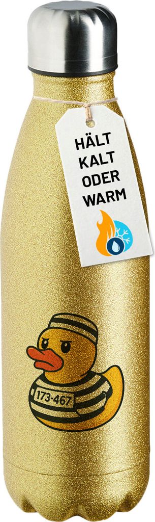 Huuraa Trinkflasche Quietscheente Gefängnis Gummiente Knast 500ml Gold Edelstahl Wasserflasche Trinkflasche Geschenkidee