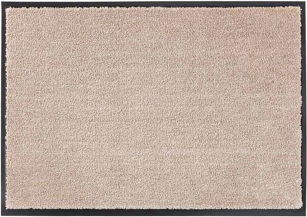 A top-down view of a rectangular rug with a textured surface and a dark border.