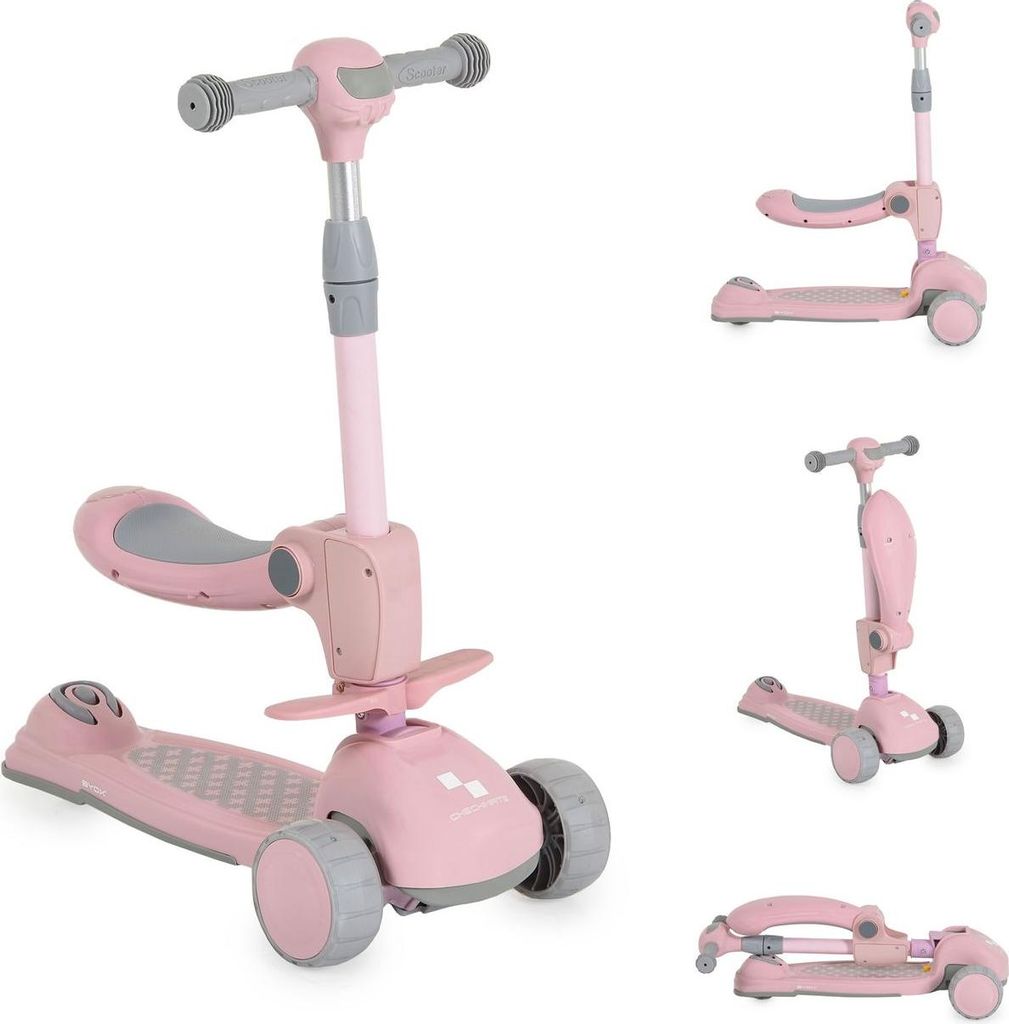 Byox Kinderroller Checkmate 2 in 1 Laufrad, Sound, Licht, Lenkerhöhe verstellbar rosa