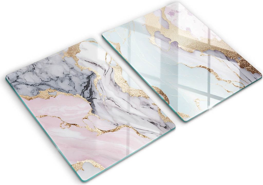 Glasschneideplatte - Herdabdeckplatte - 2x40x52 cm -Schneidebrett - Spritzschutz - Pastellmarmor