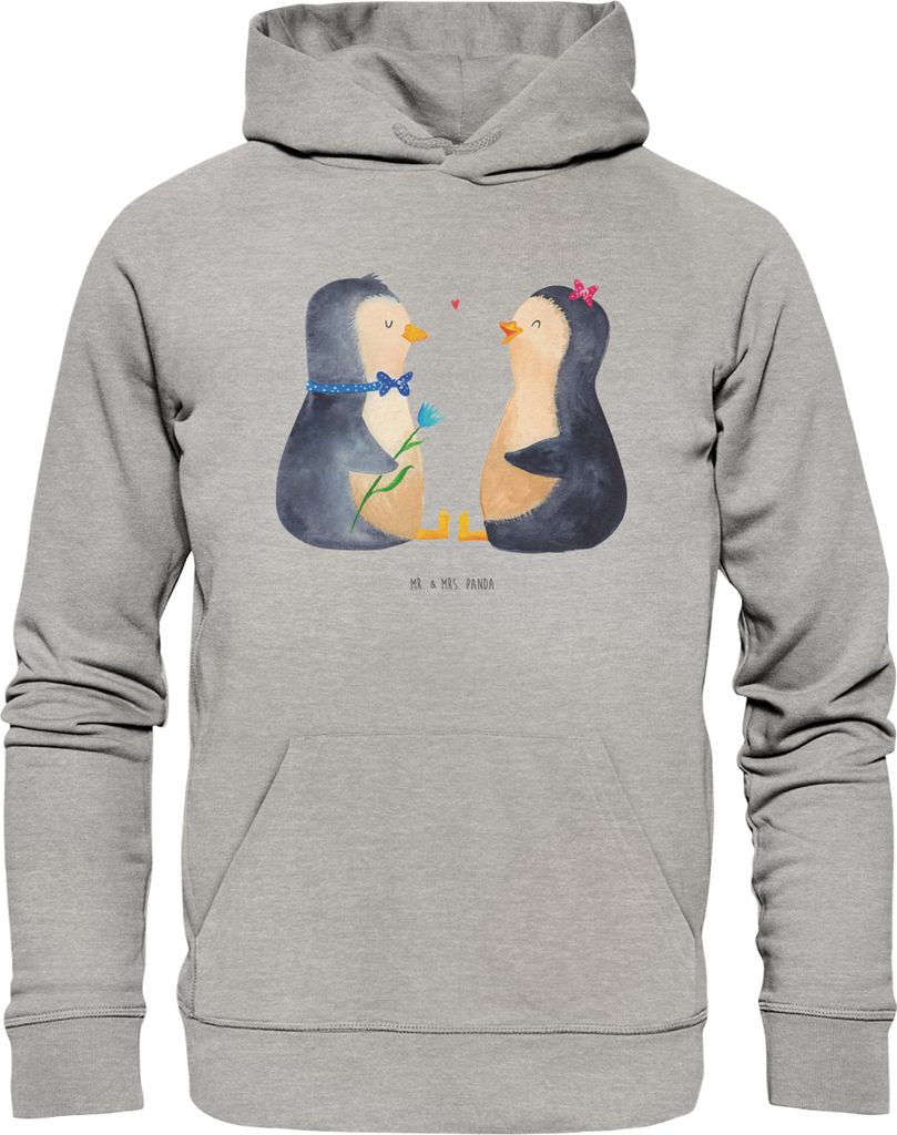 Mr. & Mrs. Panda Nachhaltiger Hoodie Pinguin Pärchen Größe L - Heather Grey - Geschenk, glücklich, Hoody, Verknallt, Liebe, Hochzeitstag, Fleec...