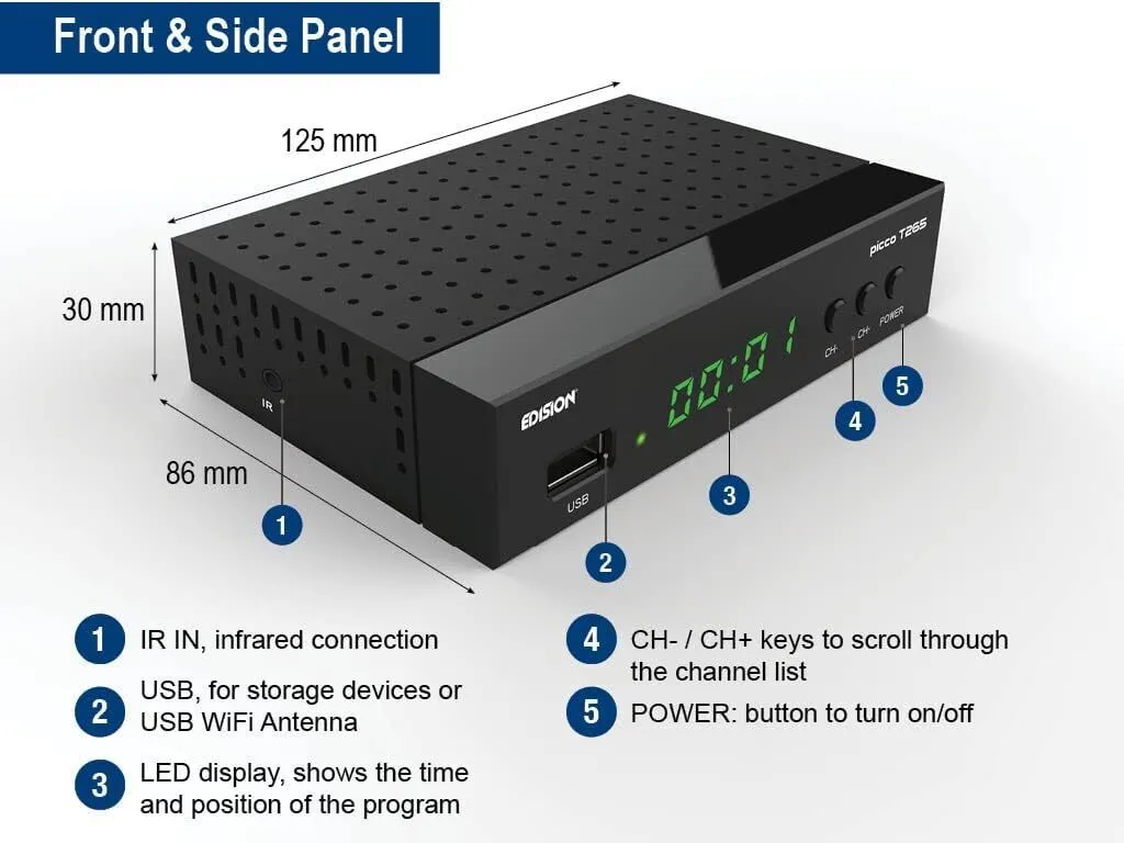 Décodeur TNT HD DVB-T2 Edision Picco T265 H.265 HEVC avec Port USB - 10
