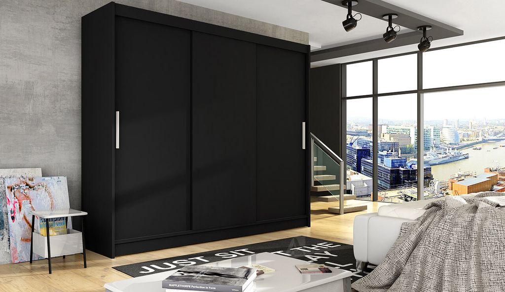 Geräumiger Kleiderschrank Lion – Breite 250 cm, schwarz Produktbild 