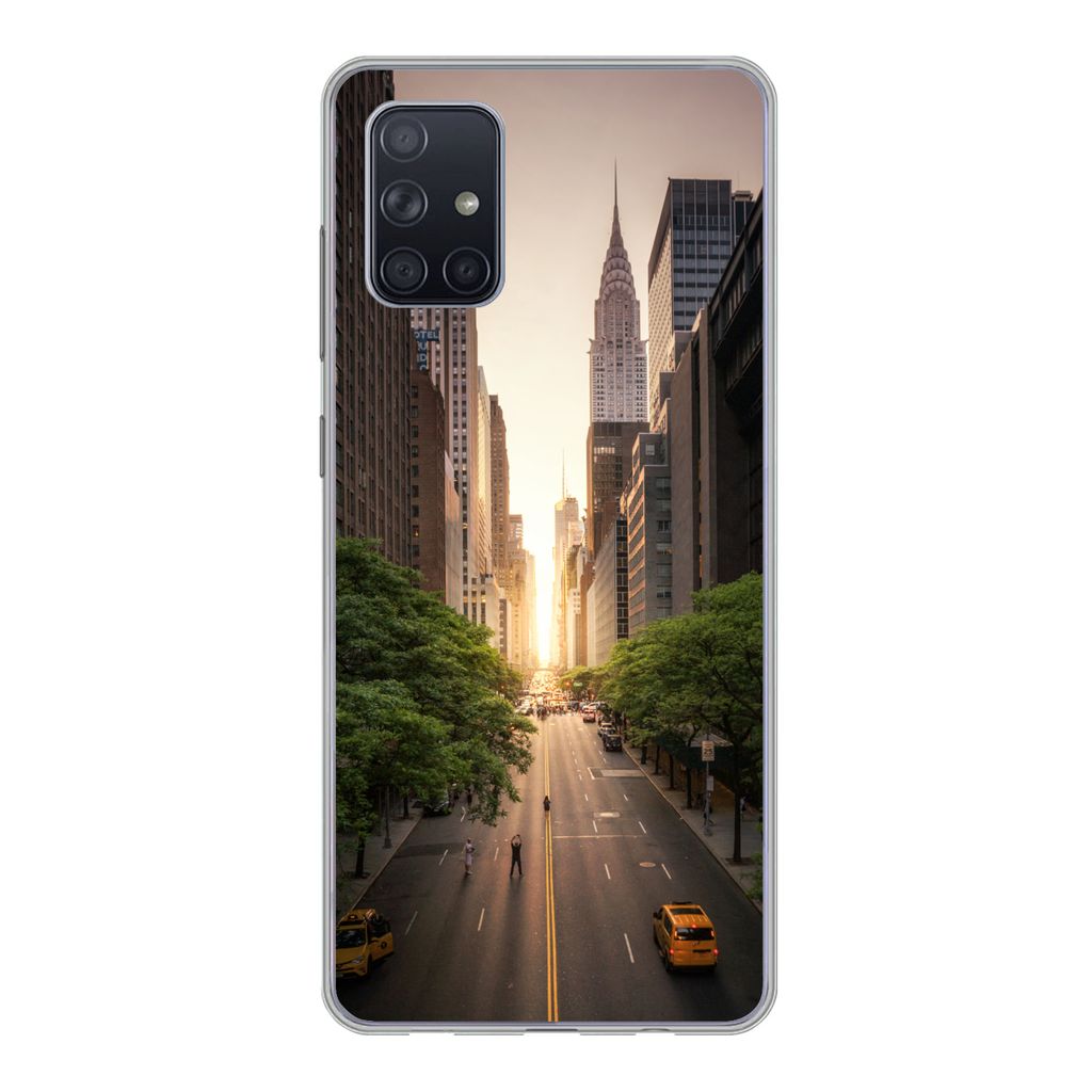 MuchoWow Handyhülle Schutzhülle Hülle für Samsung Galaxy A51 New Yorker Straße am Morgen Silikon Softcase Handy Hülle - Schutzabdeckung