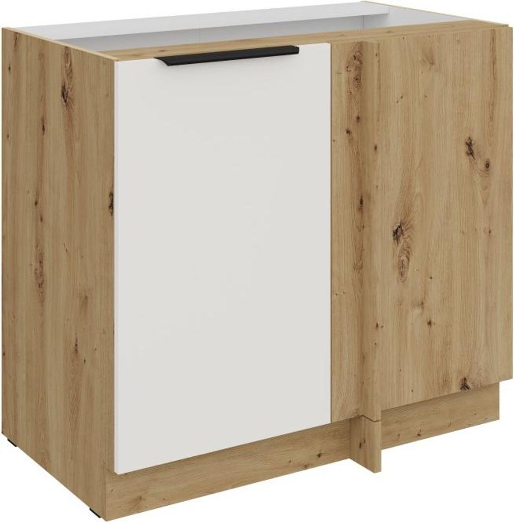 Verlängerter Eckschrank LUNARA – Breite 90 cm, Weiß/Eiche handwerklich gefertigt