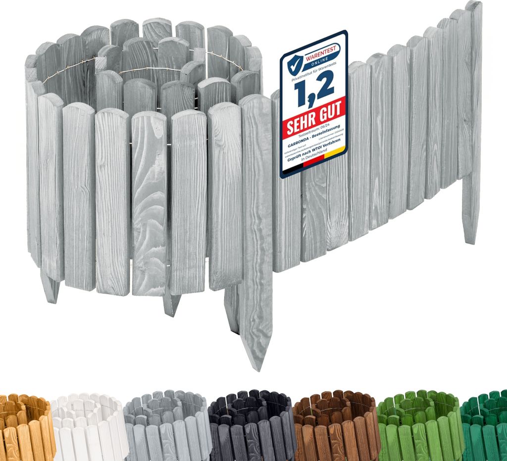 Garronda Rasenkante Holz Beeteimfassung imprägniert 200 cm x 30 cm Flexibler Rollborder Zaun für Garten GD-0109 (Grau, Höhe: 30 cm)