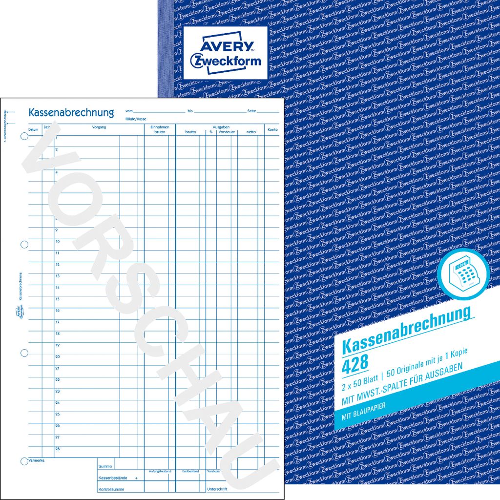 Avery Zweckform Formularbuch 428 Kassenabrechnung - Obrázok produktu 