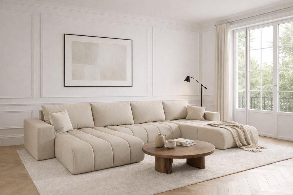 Kaiser Möbel Ecksofa mit schlaffunktion und bettkasten MILO U PREMIUM, stoff WIND, Beige