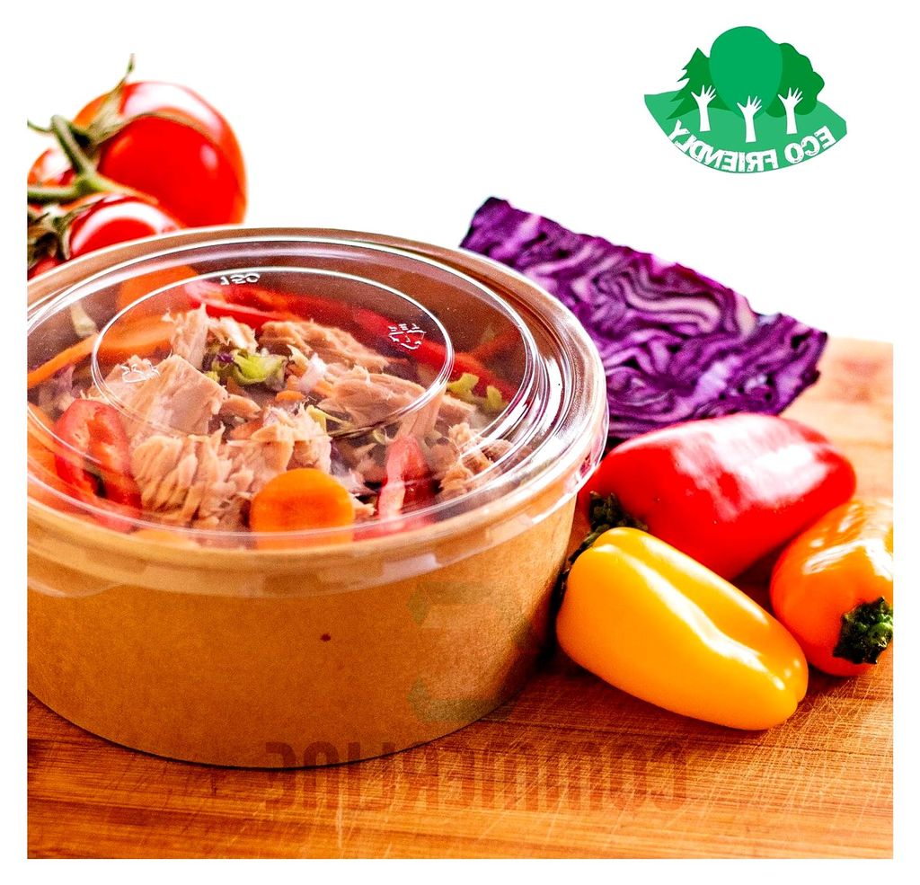 750 ml Salatschalen | 150 Stück Einweg Salatschalen mit Deckel | Kartonschalen für Salate