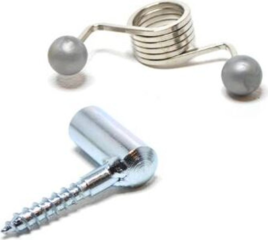 A close-up studio shot of two door closer components against a white background.