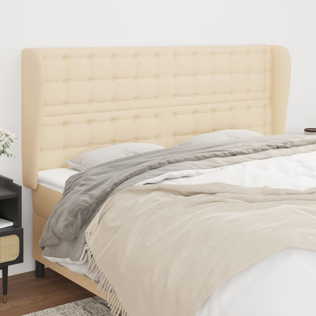 Cloris Designermöbel Kopfteil mit Ohren Creme 163x23x118/128 cm Stoff 2024 Neu