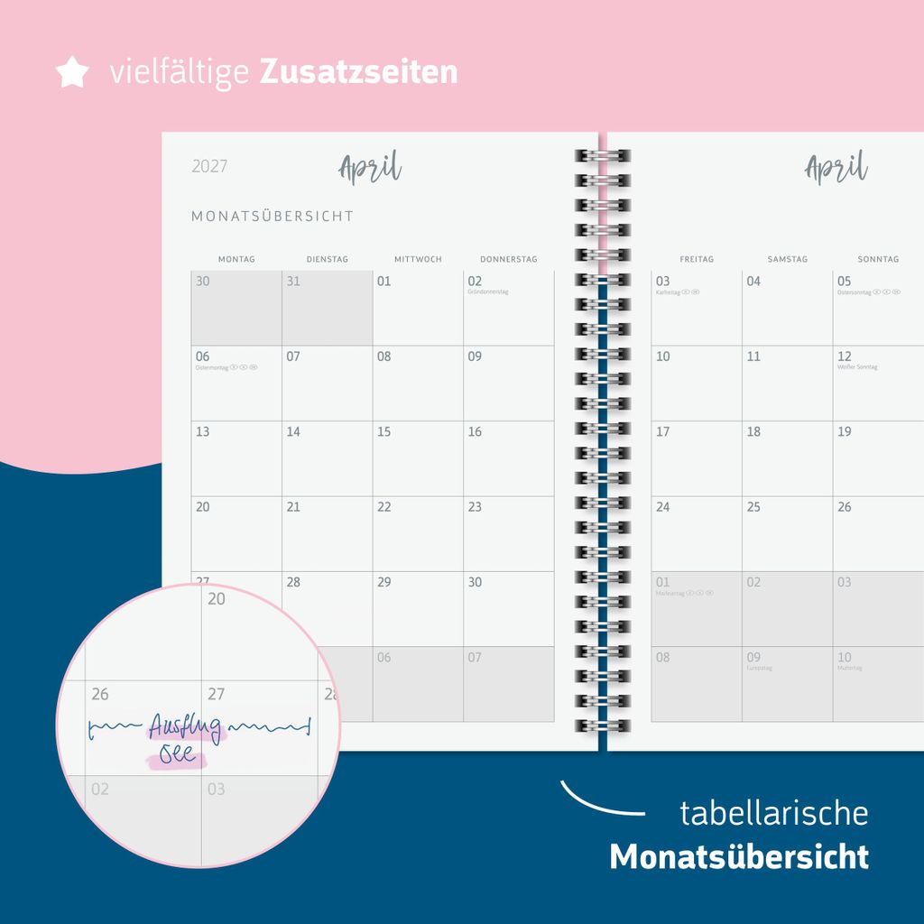 Agenda scolaire Style 2026/2027 « Pretty Pink » | A5, Image du produit 