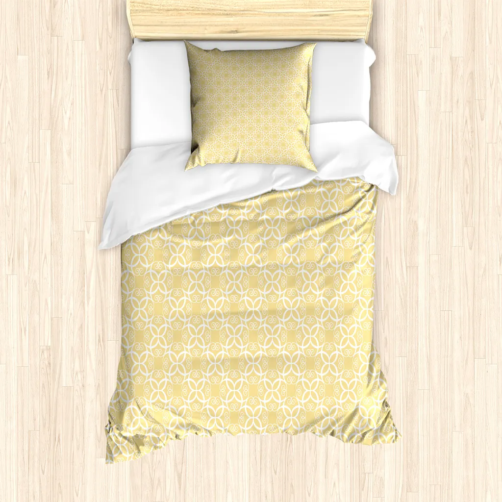 ABAKUHAUS Set copripiumino giallo e bianco per letti singoli, motivi floreali elaborati, antiacaro, adatto a chi soffre di allergie, con federa, 135 cm x 200 cm - 80 x 80 cm, giallo pallido bianco