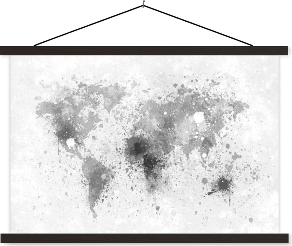 MuchoWow Textilposter Weltkarte - Abstrakt - Malen - Kinder - Jungen - Mädchen 90x60 cm mit schwarzem Rahmen - Aufhängungssatz