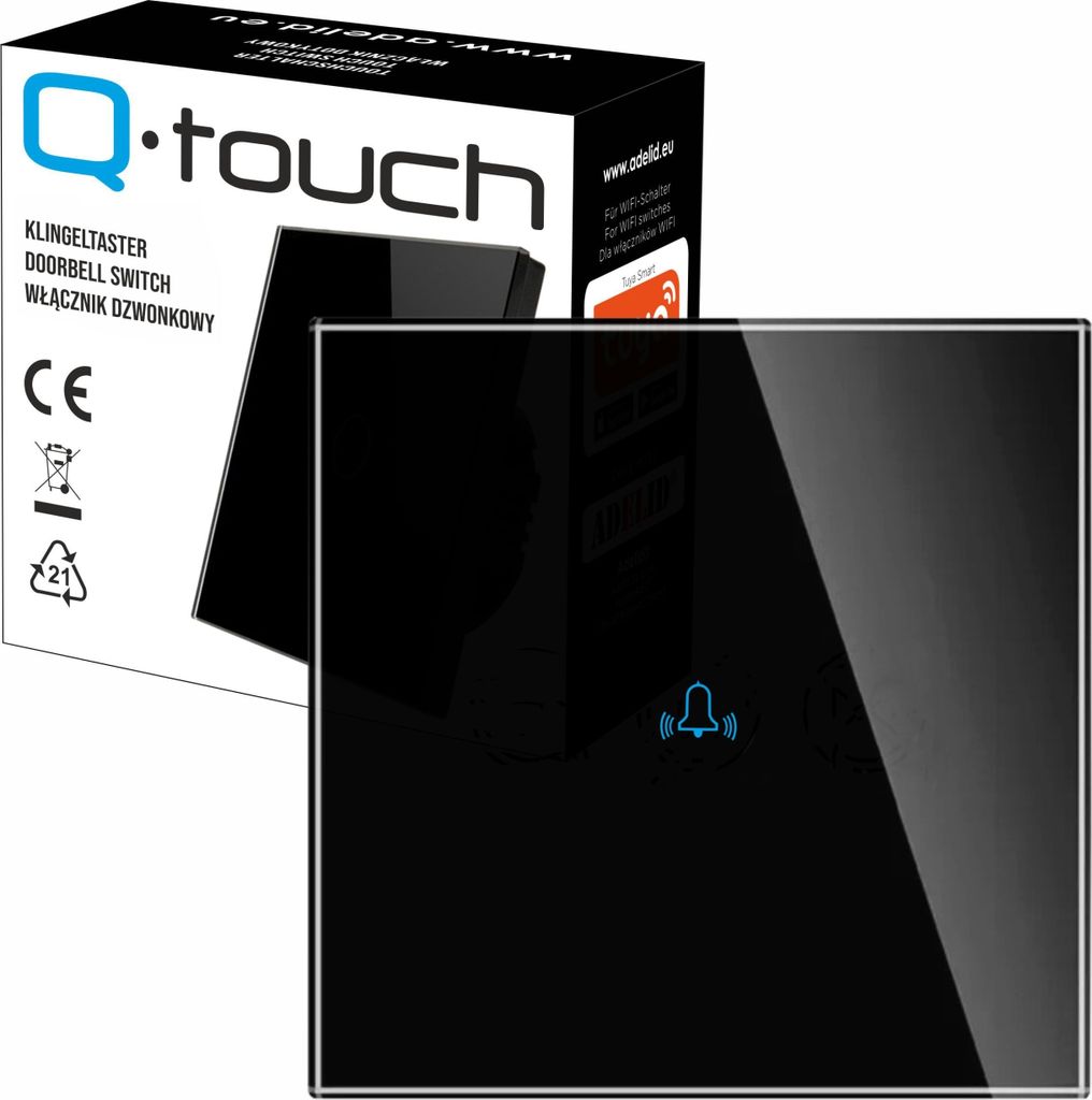 Glas Touch Klingeltaste 1-Fach Tasten LED schwarz