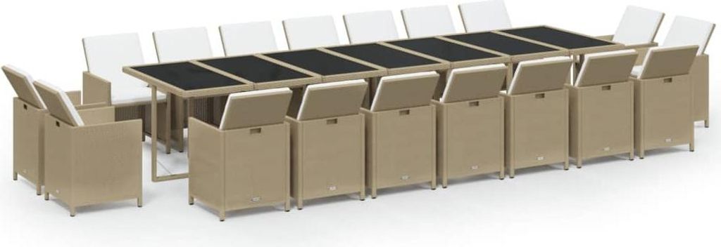 vidaXL 19-tlg. Garten-Essgruppe mit Kissen Poly Rattan Beige