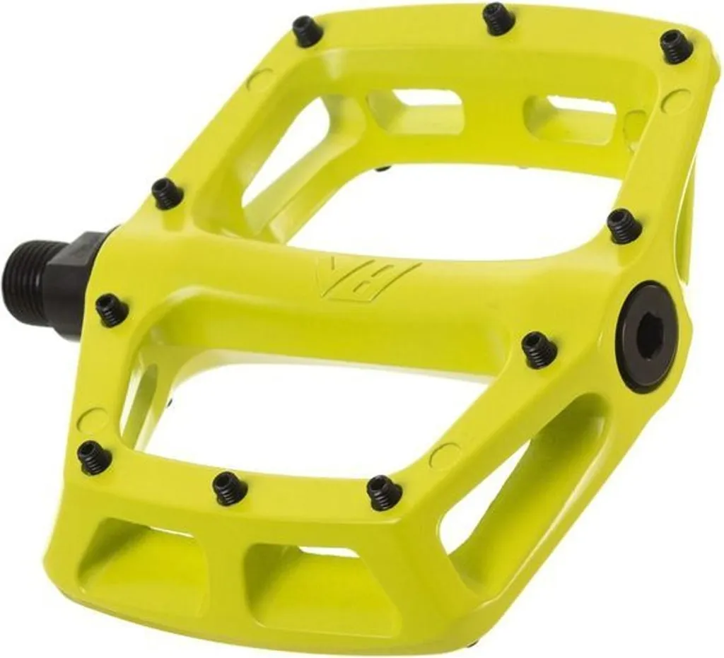 Pédales plates DMR V8 Lime avec picots remplaçables et plateforme concave