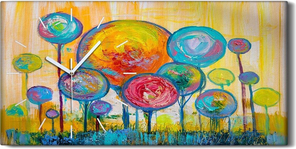 Wohnzimmer-Bild Leinwand Uhr Geräuschlos 60x30 Abstrakte Kunst Bäume Bunt - weiße Hände
