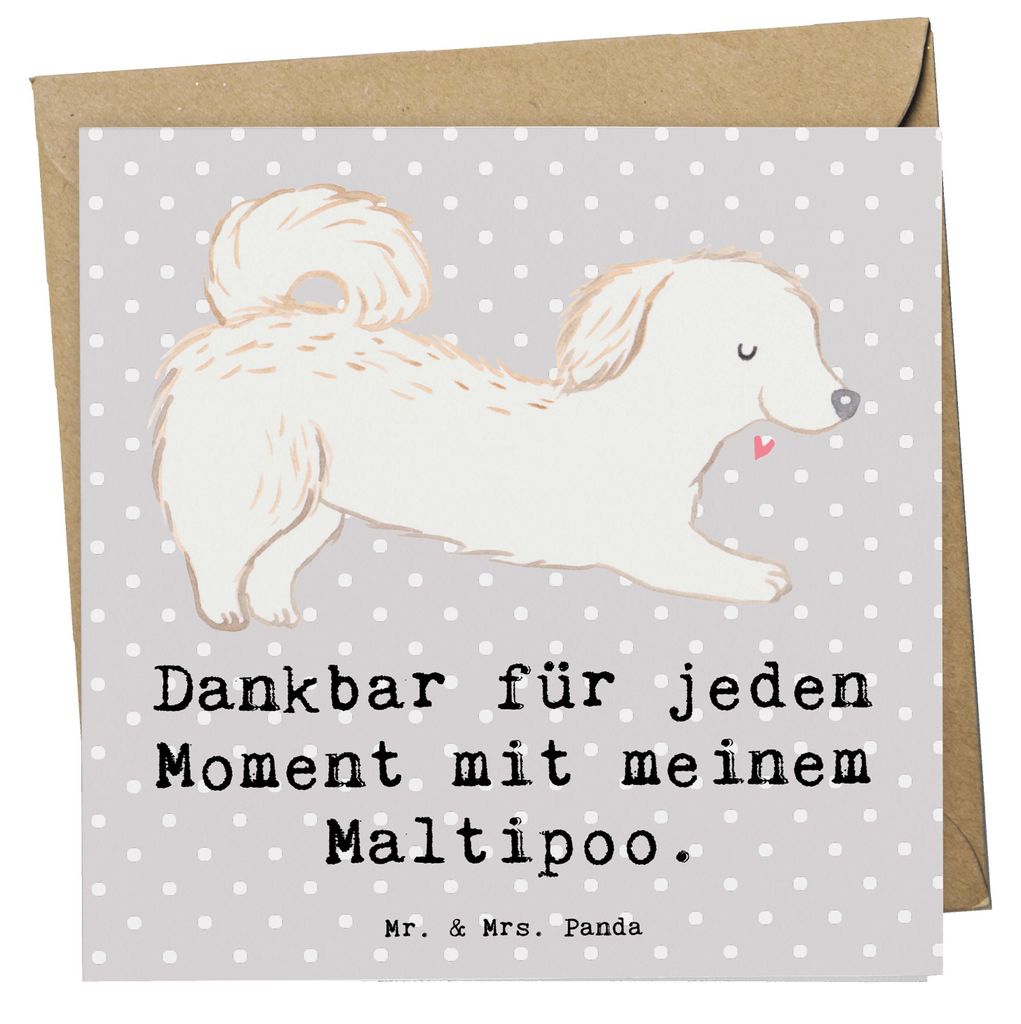 Mr. & Mrs. Panda Grußkarte Maltipoo Moment - Grau Pastell - Geschenk, doppelkarte, Kreuzung, anlasskarte, faltkarte, Mischling, Klappkarte, Glück...