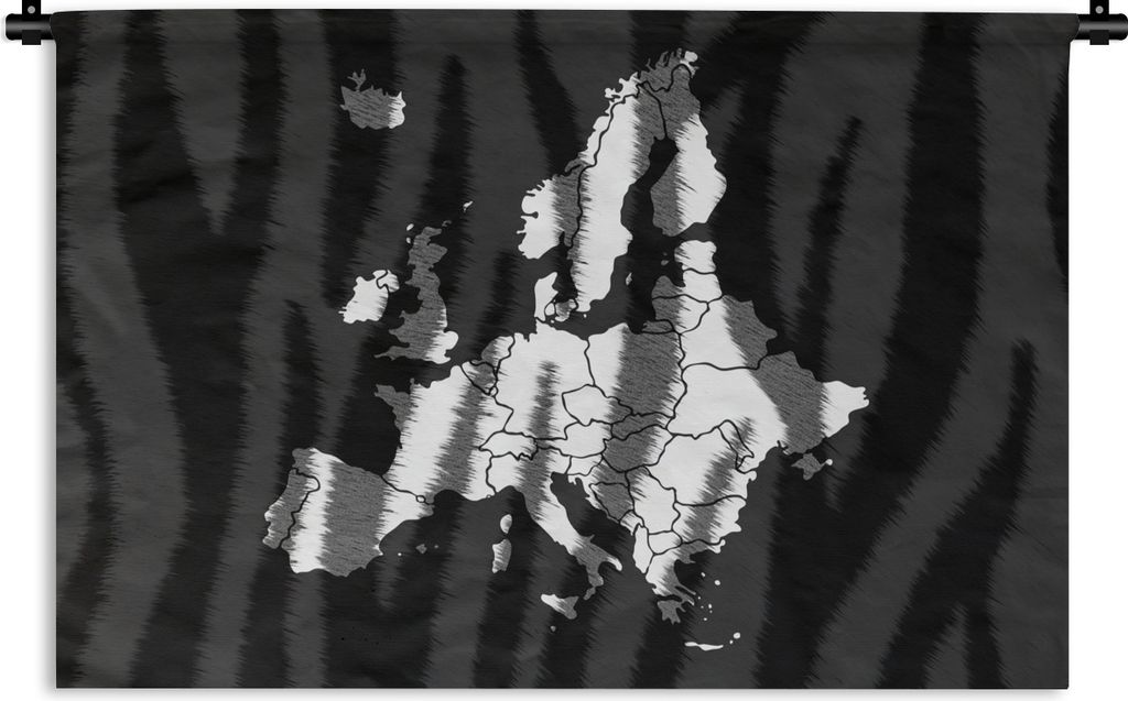 MuchoWow Wandteppich Wandbehang Karte - Europa - Zebra 90x60 cm Tapisserie Dekoration Wandtuch - Wandskulpturen - Bildteppich
