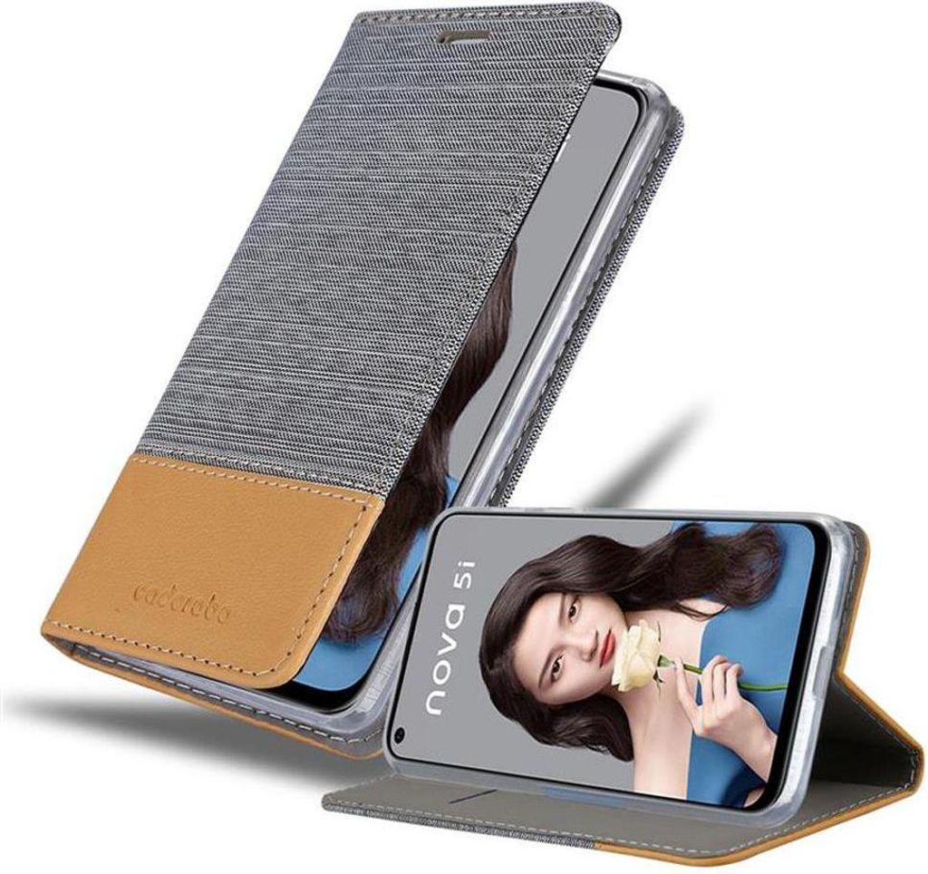 Cadorabo Hülle für Huawei NOVA 5i / P20 LITE 2019 Schutzhülle in Grau Handy Hülle Etui Book Case Cover