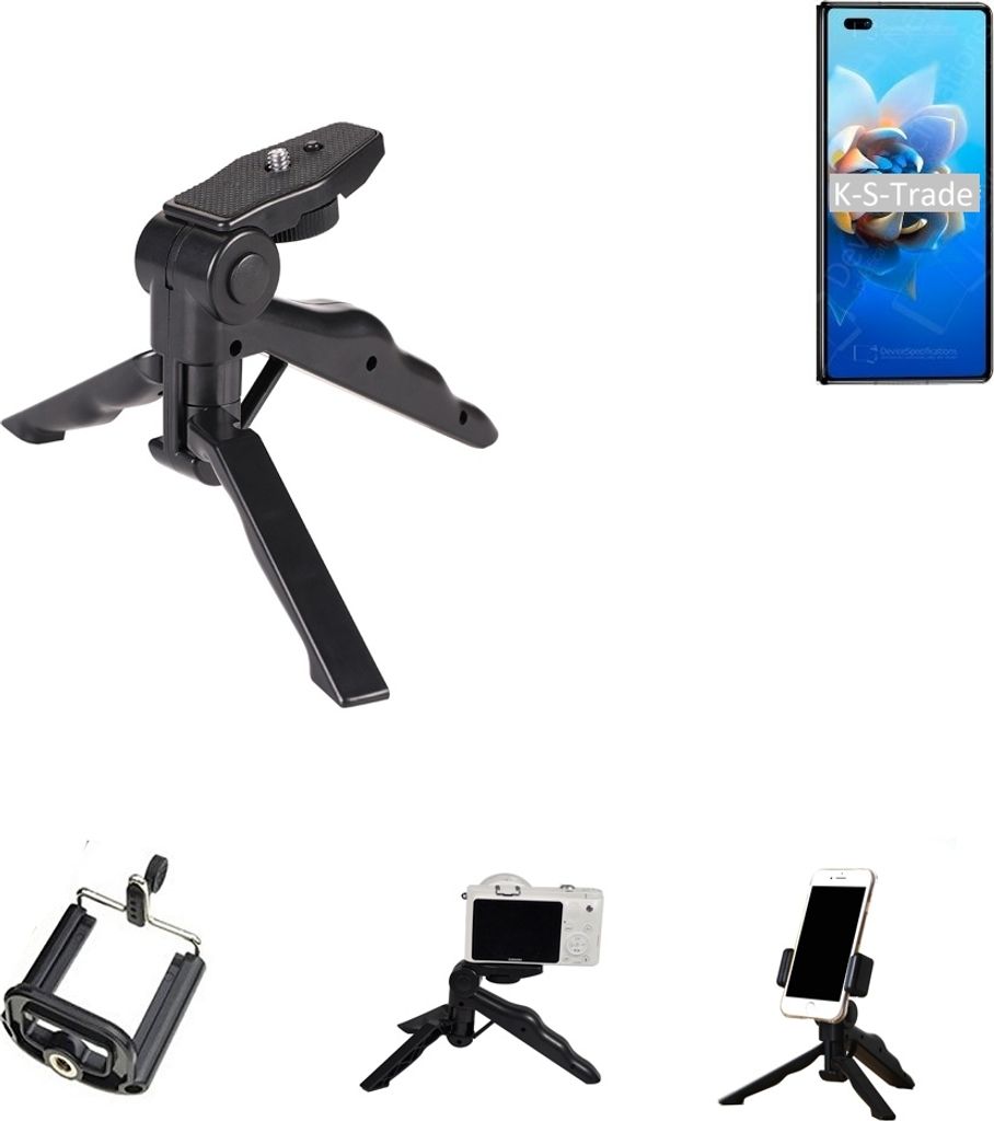 K-S-Trade Stativ Tisch-Ständer Dreibein Handy-Stativ Ständer kompatibel mit Huawei Mate X2 Mini-Stativ Smartphone Tripod Handy-Stativ aus Plastik