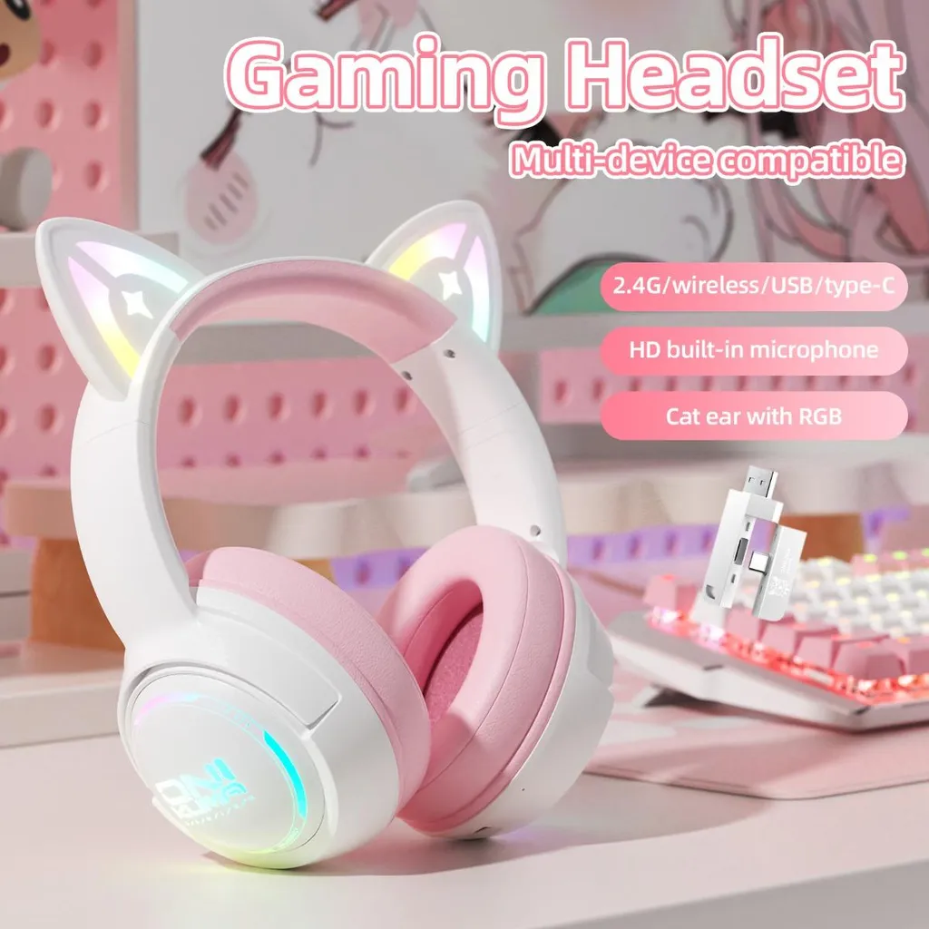 Micro-casque gamer over-ear rose blanc INF compatible PC et mobile - 2