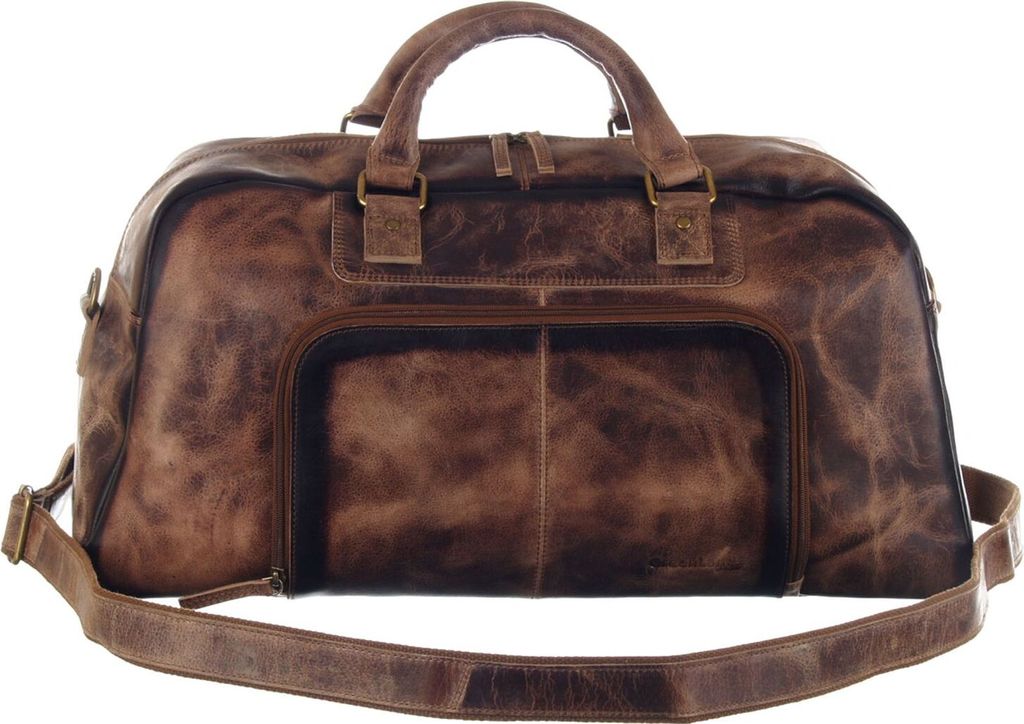 GreenLand Nature Leder Reisetasche mit Laptopfach MASCU & LINE Travelbag Brown braun