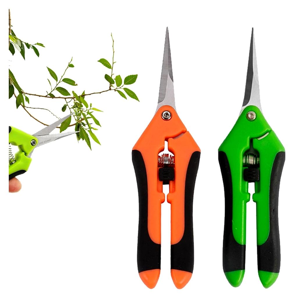 2 Stück Erntescheren, Feststellgriff Trimmerscheren, Kleine Gartenscheren, Pflanzenscheren mit Gebogenen Titanbeschichteten Klingen für Garten, B...