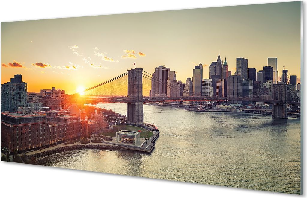 Glasbilder 100x50 Wandkunst Brücke Fluss Sonnenaufgang