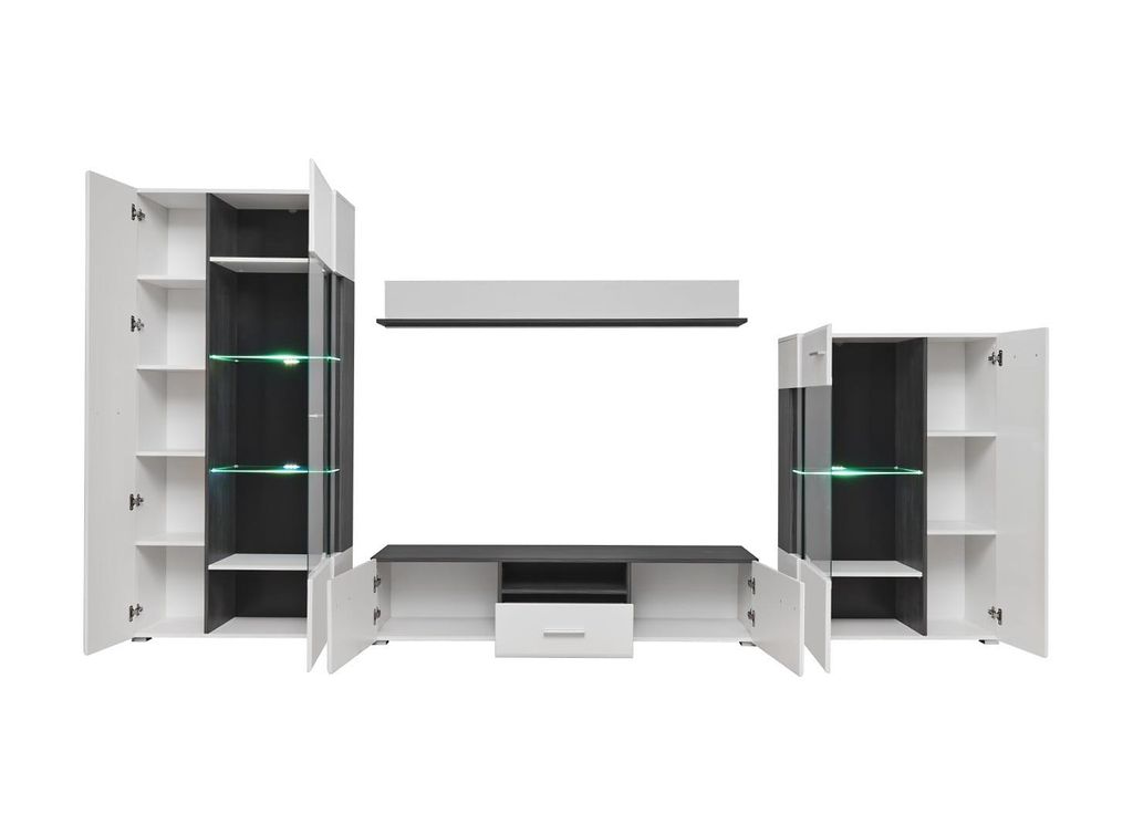 Moderne Wohnwand SOLIDO , Wohnzimmermöbel-Set , ( SCHWARZER Produktbild 