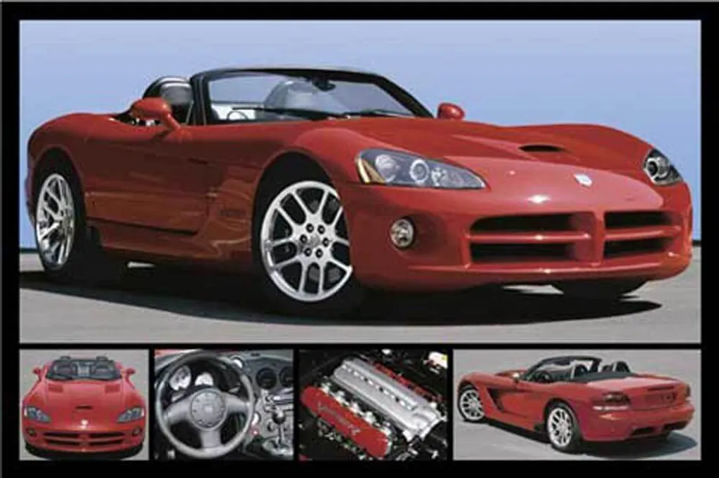 Poster Motorsport Dodge Viper SRT-10 et 2 Baguettes en Bois Noir 92 cm