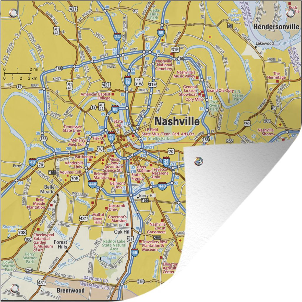MuchoWow 50x50 cm Outdoor-Poster Gartendeko Sichtschutz Garten Poster für den Garten Illustration einer bunten Karte von Nashville