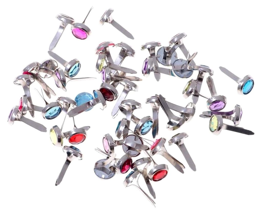 50 Stück Mini Metall Brads mit Kristallverzierung Runde Bastelklammern für Scrapbooking und DIY