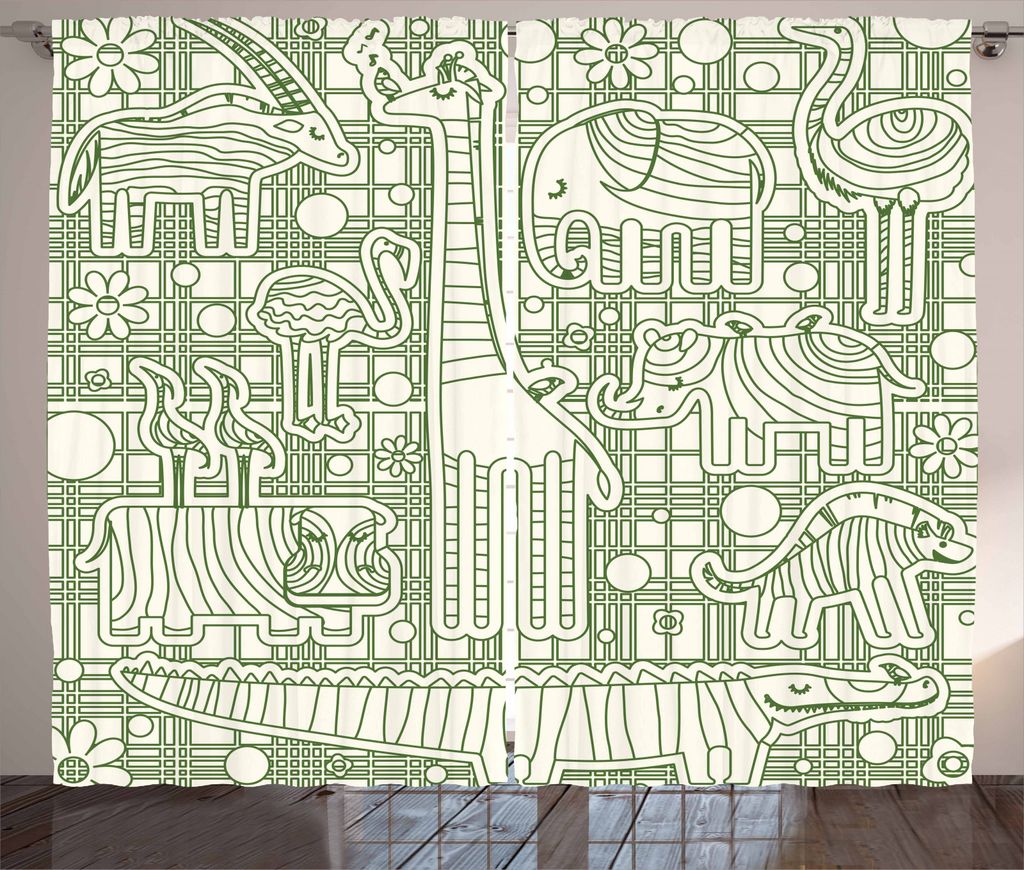 ABAKUHAUS Strauß Rustikaler Vorhang, Verschiedene Tier Zusammensetzung, Wohnzimmer Universalband Gardinen mit Schlaufen und Haken, 280 x 245 cm, F...