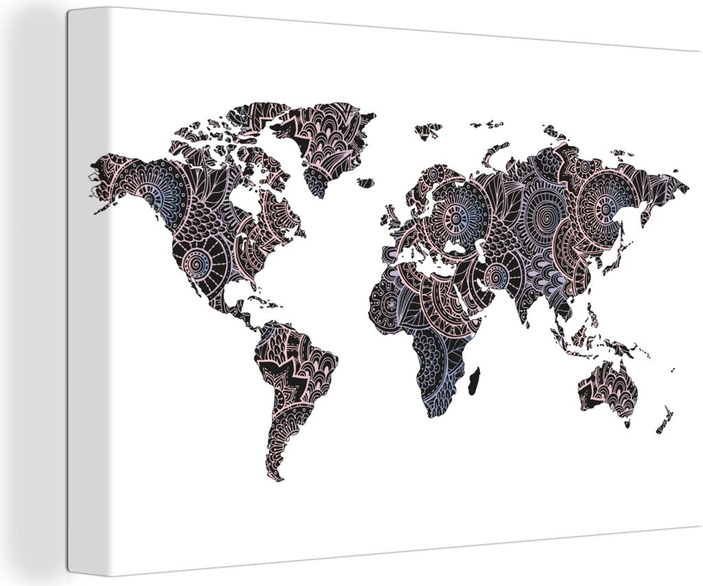OneMillionCanvasses - Leinwandbilder - 140x90 cm, Weltkarte - Schwarz - Mandela - Kind - Junge - Mädchen, Wandbilder Kunstdruck Wanddekoration -...