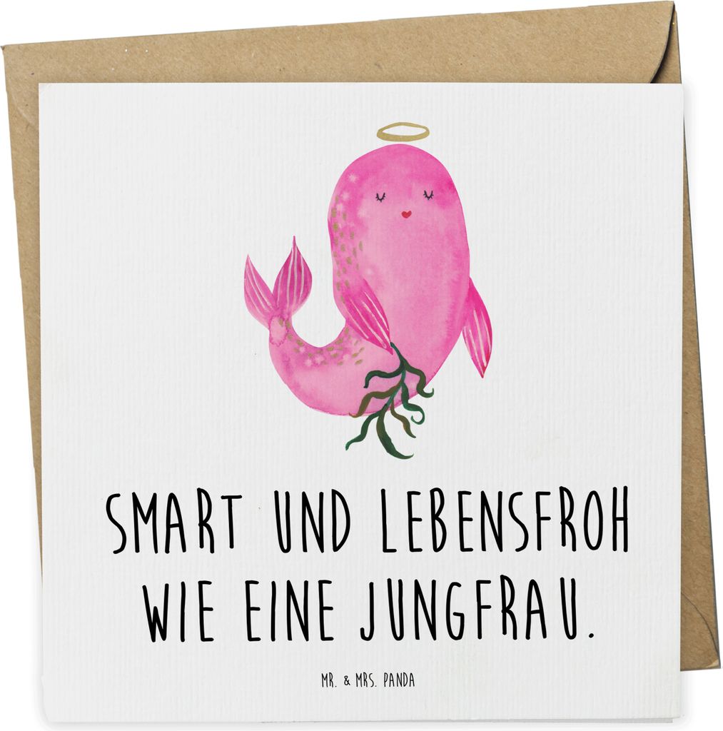 Mr. & Mrs. Panda Grußkarte Sternzeichen Jungfrau - Weiß - Geschenk, faltkarte, doppelkarte, Glückwunschkarte, Geburtstag August, anlasskarte, Kl...